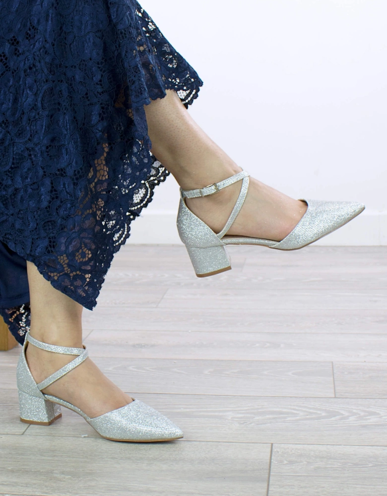 Mid Block Heel Glitter Pointed Toe Evening Party  Strappy Heels