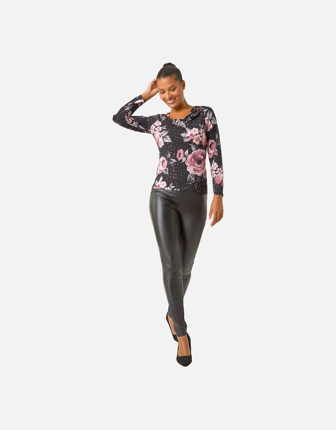 Floral Cowl Neck Sequin Top, 2 of 1