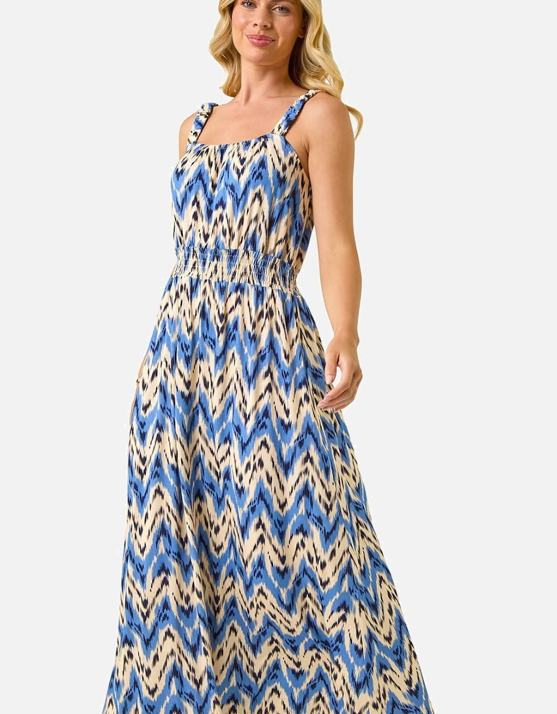 Petite Abstract Shirred Waist Midi Dress, 2 of 1