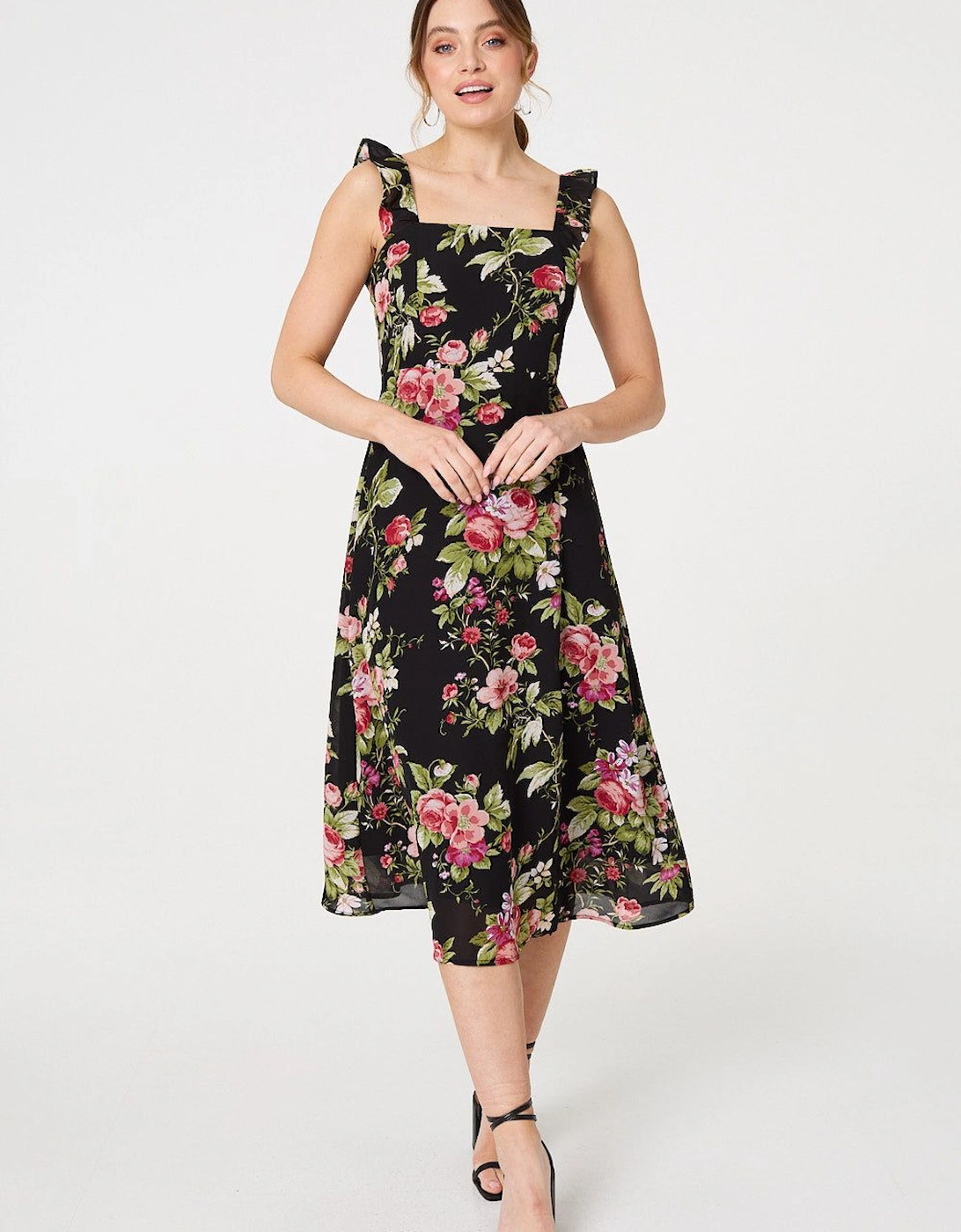 Floral Frill Sleeveless A-Line Midi Dress, 2 of 1