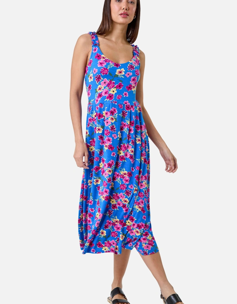 Floral Shirred Strap Midi Dress
