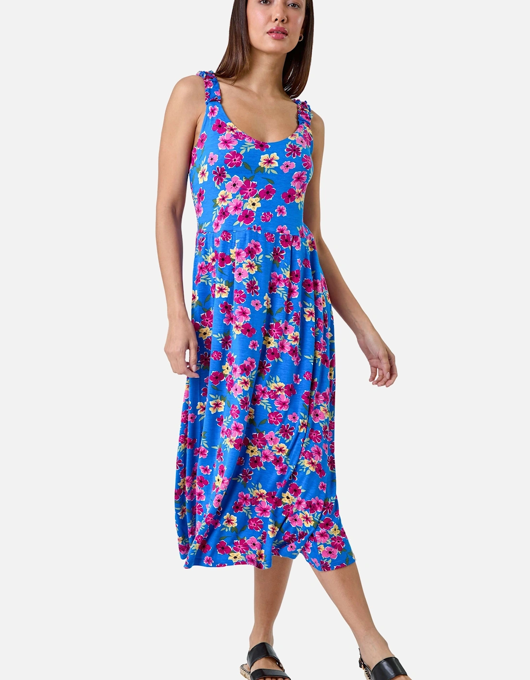 Floral Shirred Strap Midi Dress, 2 of 1