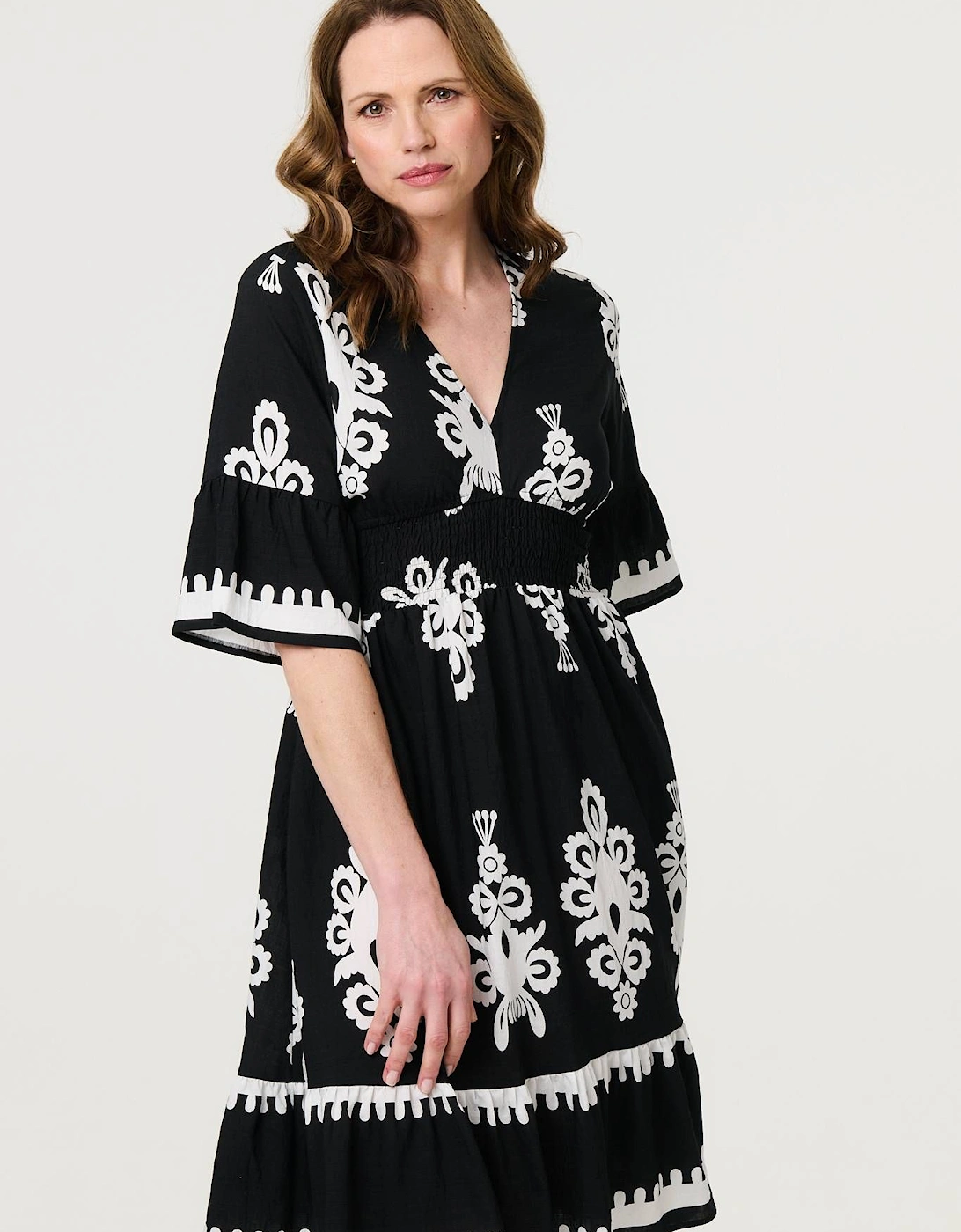 Ikat Print 1/2 Sleeve Relaxed Short Dress, 2 of 1