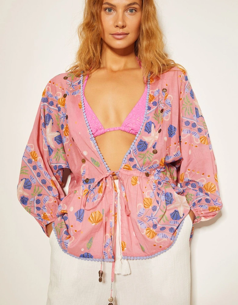 Mabel Shell Print Kaftan Top Orange