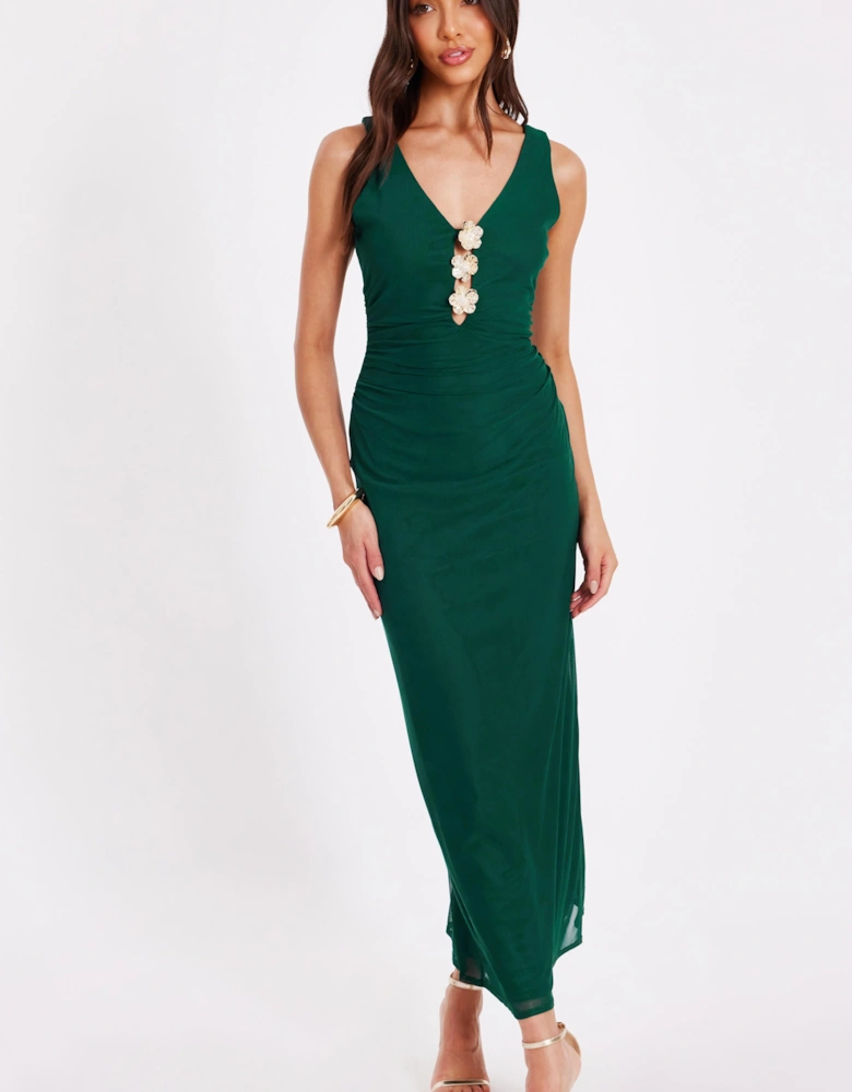 Green Flower Detail Midaxi Dress