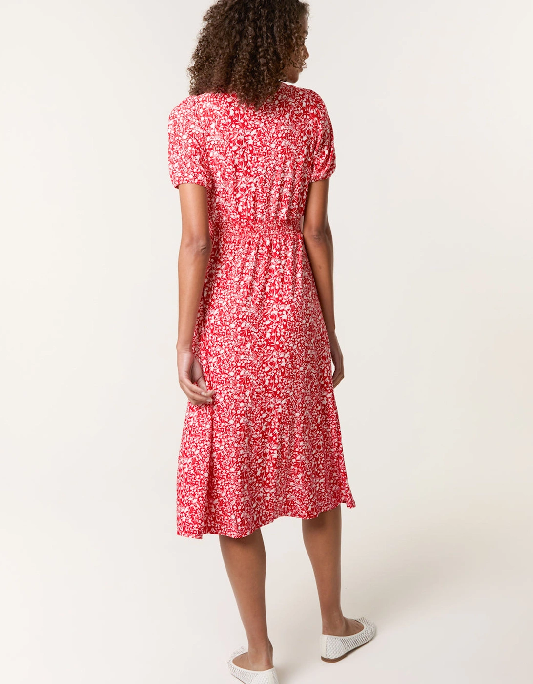Red Short Sleeve Button Front Split Front Midi Dress, 2 of 1