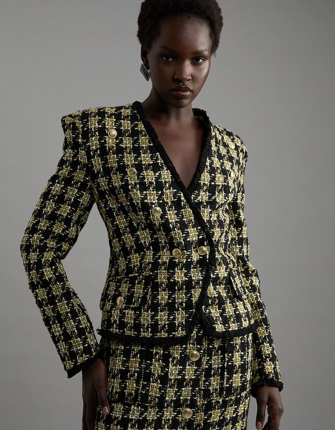 Wool Blend Check Tailored Asymmetric Jacket, 2 of 1