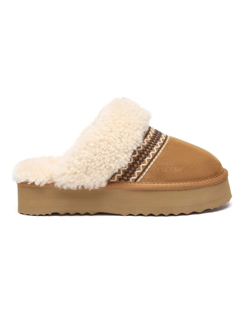 Women Crake Knitted Platform Sheepskin Slippers