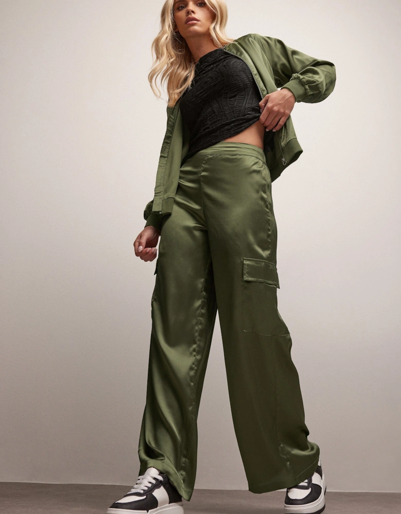 Petite Satin Cargo Trousers