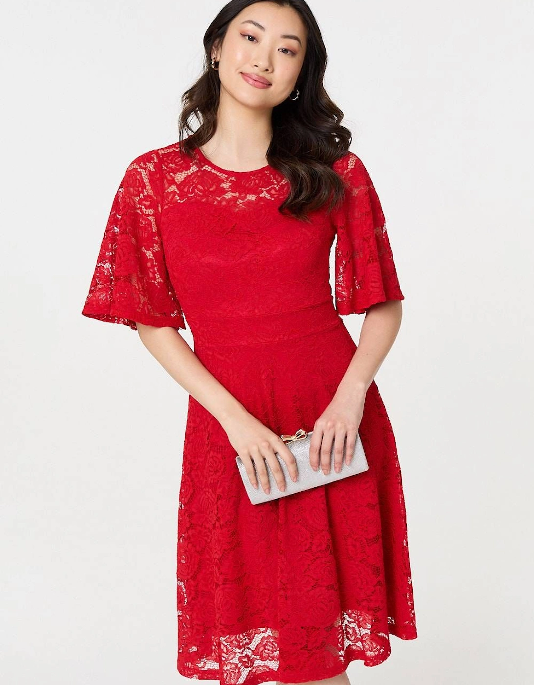 Lace Overlay Knee Length Skater Dress, 2 of 1