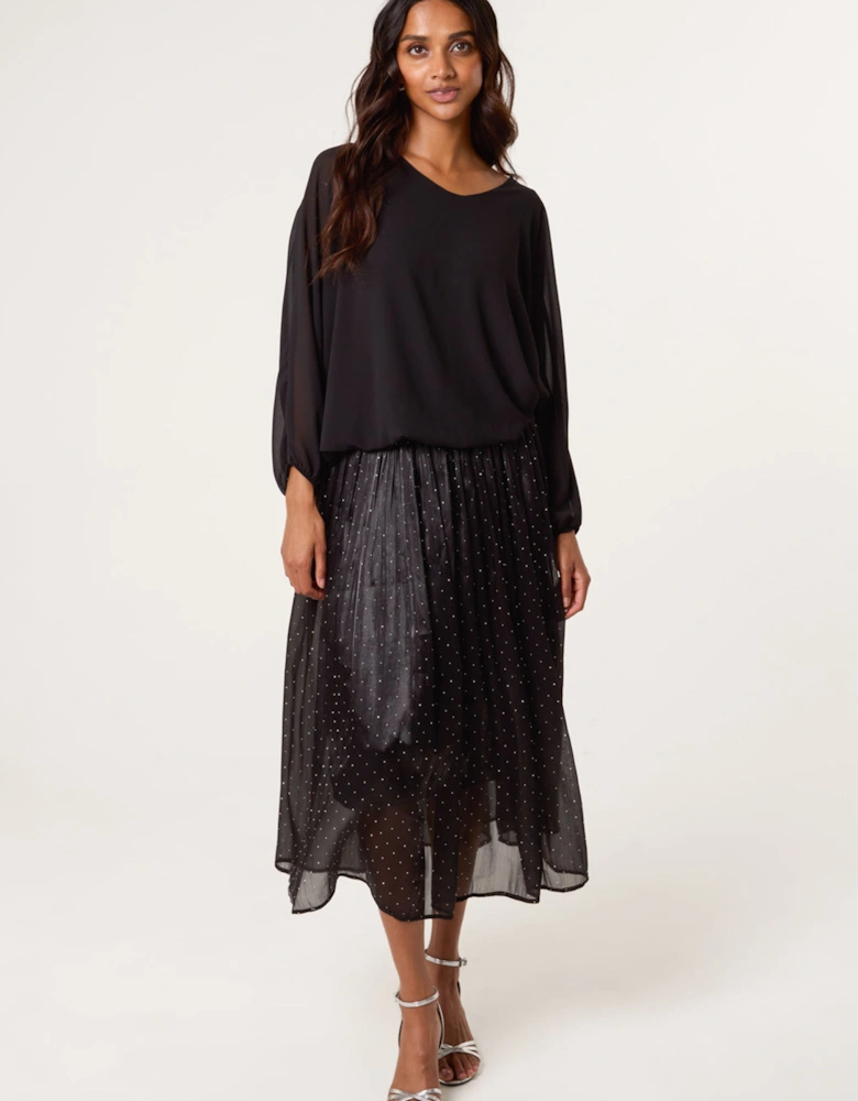 Black Shimmery Stud Detailed Tulle Skirt