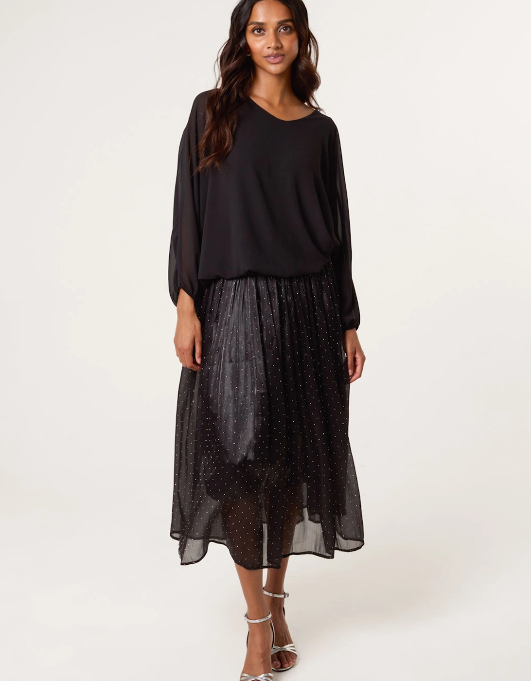 Black Shimmery Stud Detailed Tulle Skirt, 2 of 1