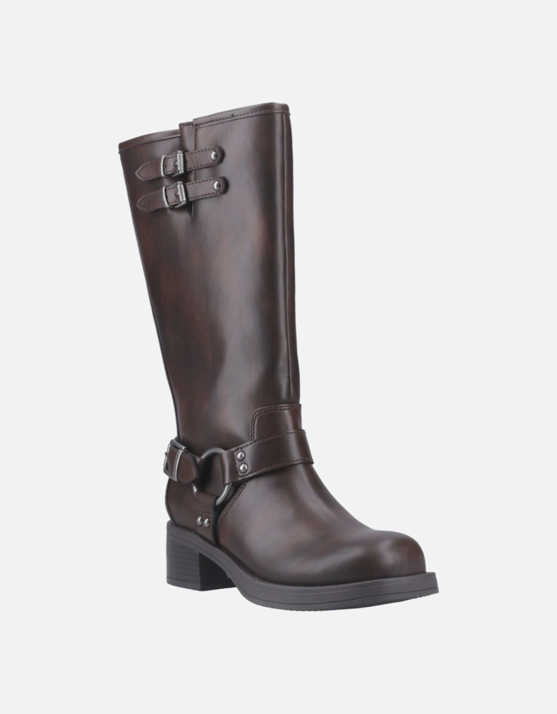 Nash Faux Leather Women's Brown Heeled Knee High Boots