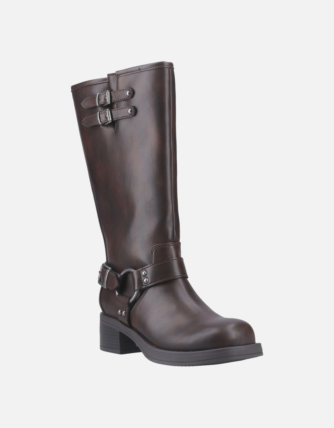 Nash Faux Leather Women's Brown Heeled Knee High Boots, 6 of 5