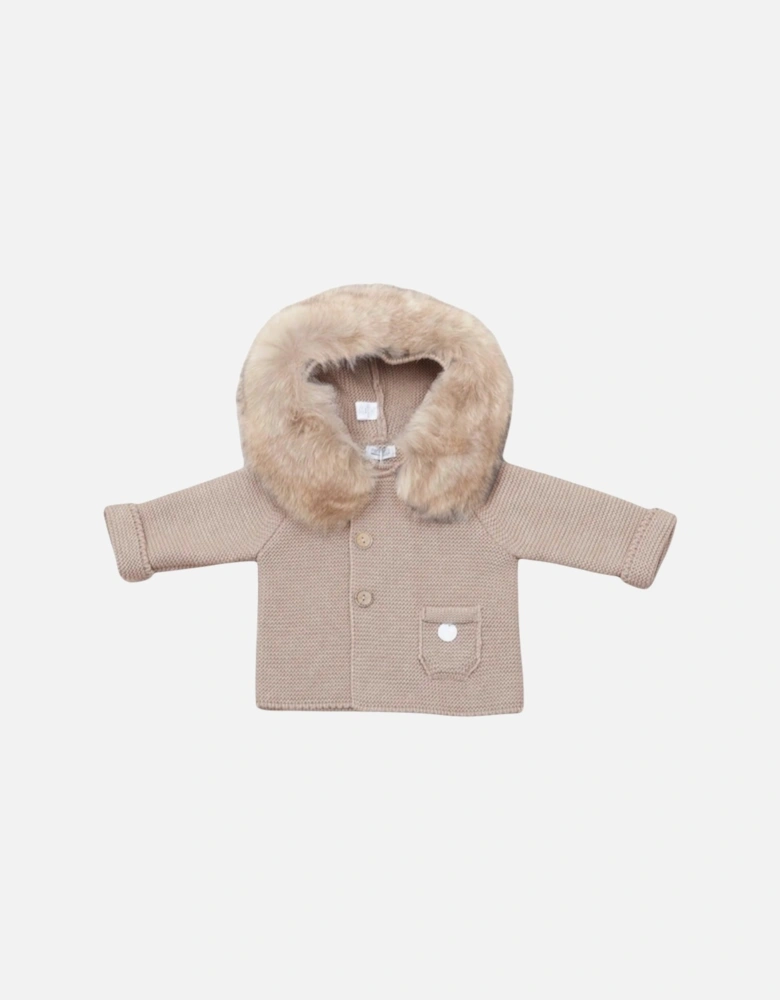 Sand Knit Faux Fur Cardigan