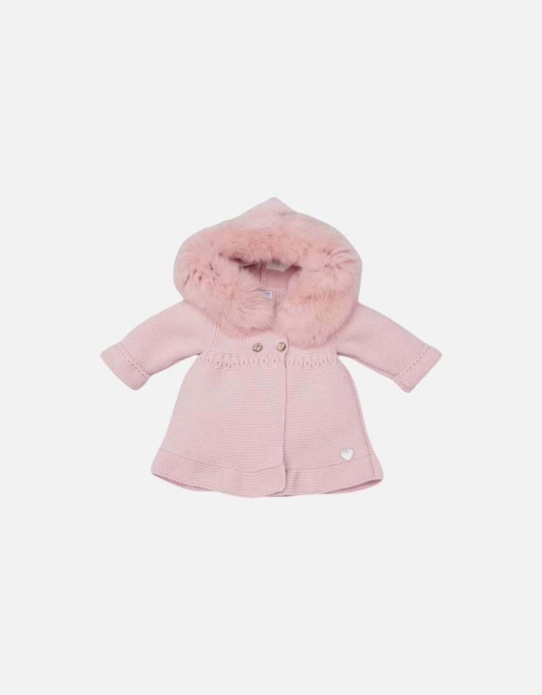 Powder Pink Knit A Line Faux Fur Cardigan