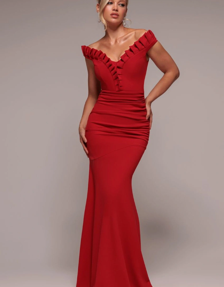 Off The Shoulder Frill Gathered Maxi Dress