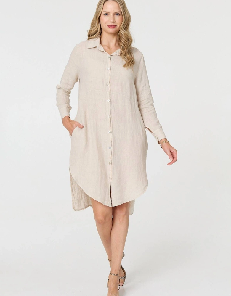 Long Sleeve Split Hem Maxi Shirt Dress