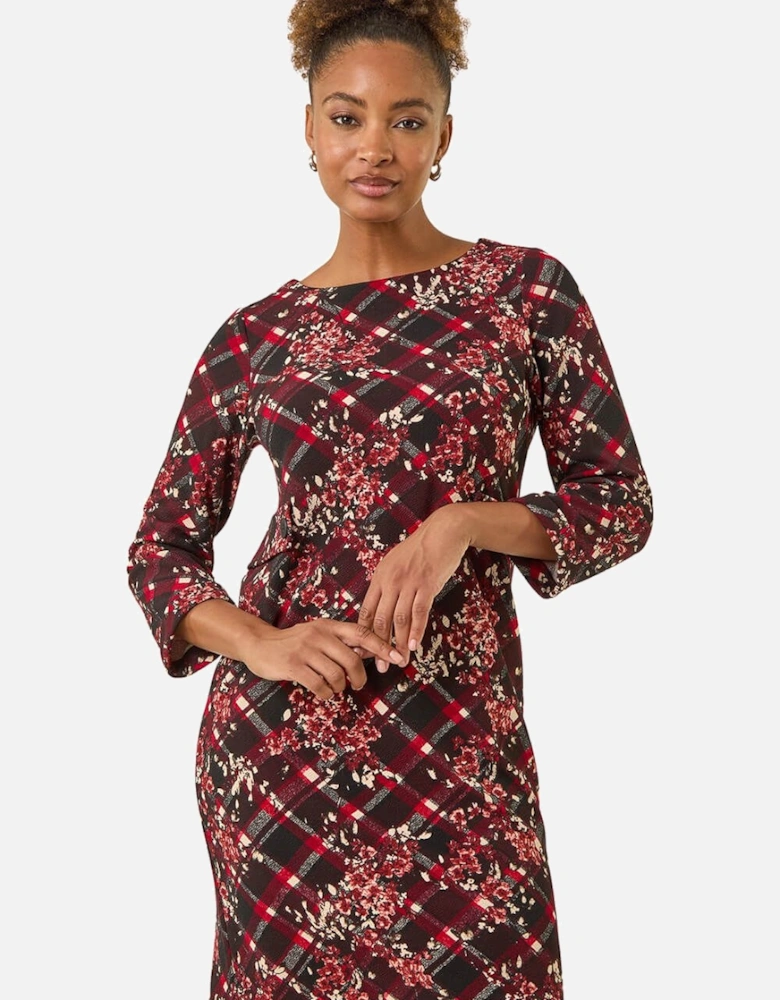 Floral Plaid Panel Shift Dress