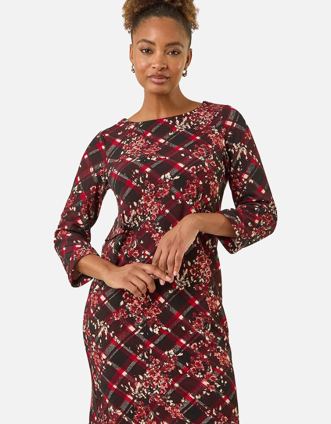 Floral Plaid Panel Shift Dress, 2 of 1