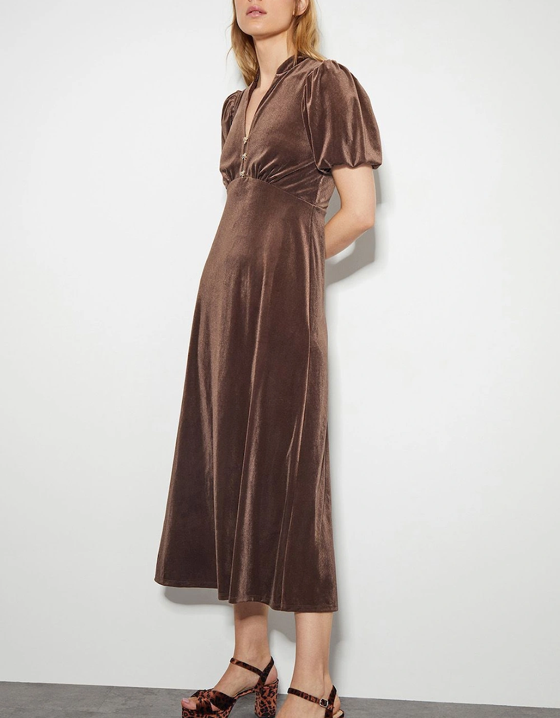 Veronique Velvet Bow Midi Dress Brown, 2 of 1