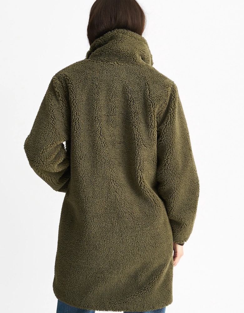 Khaki Faux Fur Longline Teddy Overcoat