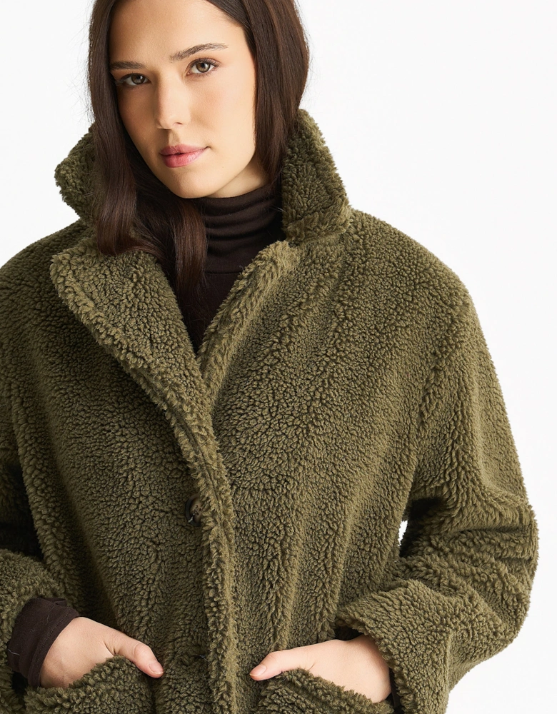 Khaki Faux Fur Longline Teddy Overcoat