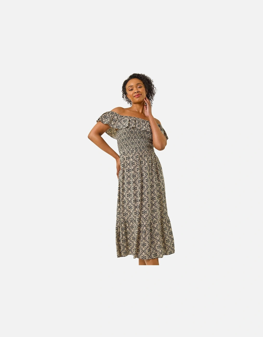 Petite Geo Print Bardot Midi Dress, 2 of 1