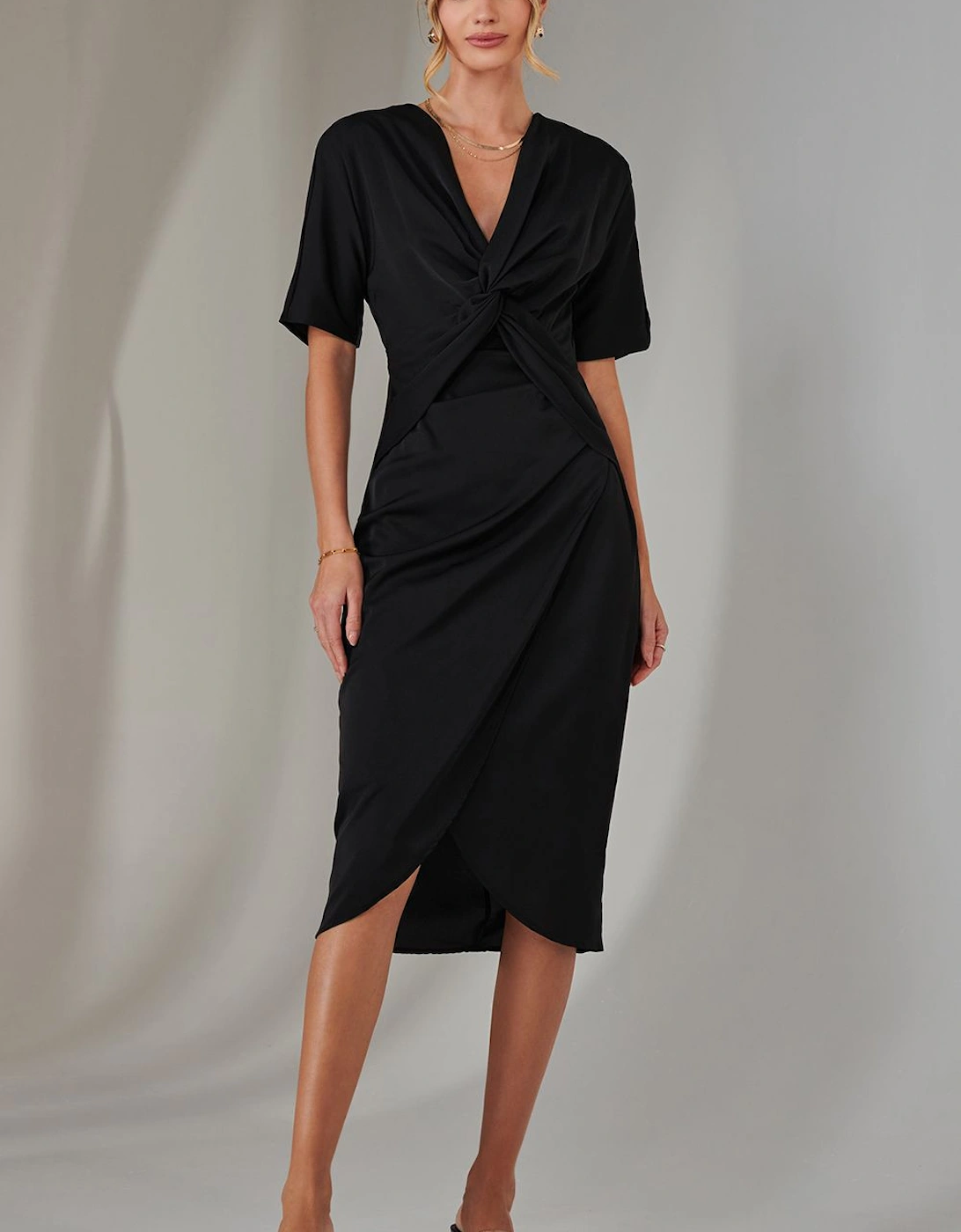 Plain Twist Front Tulip Midi Dress, 2 of 1