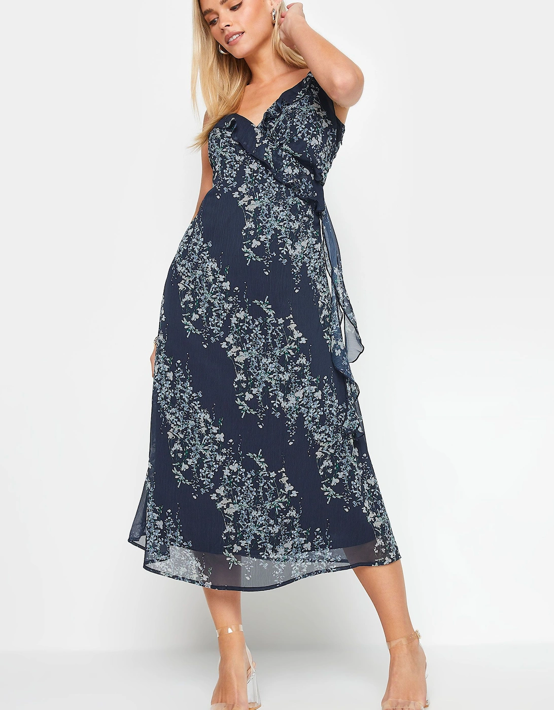 Petite Floral Print Frill Midi Dress, 2 of 1