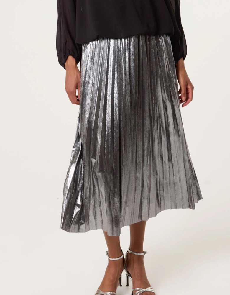 Grey Metallic Pleated Tulle Skirt