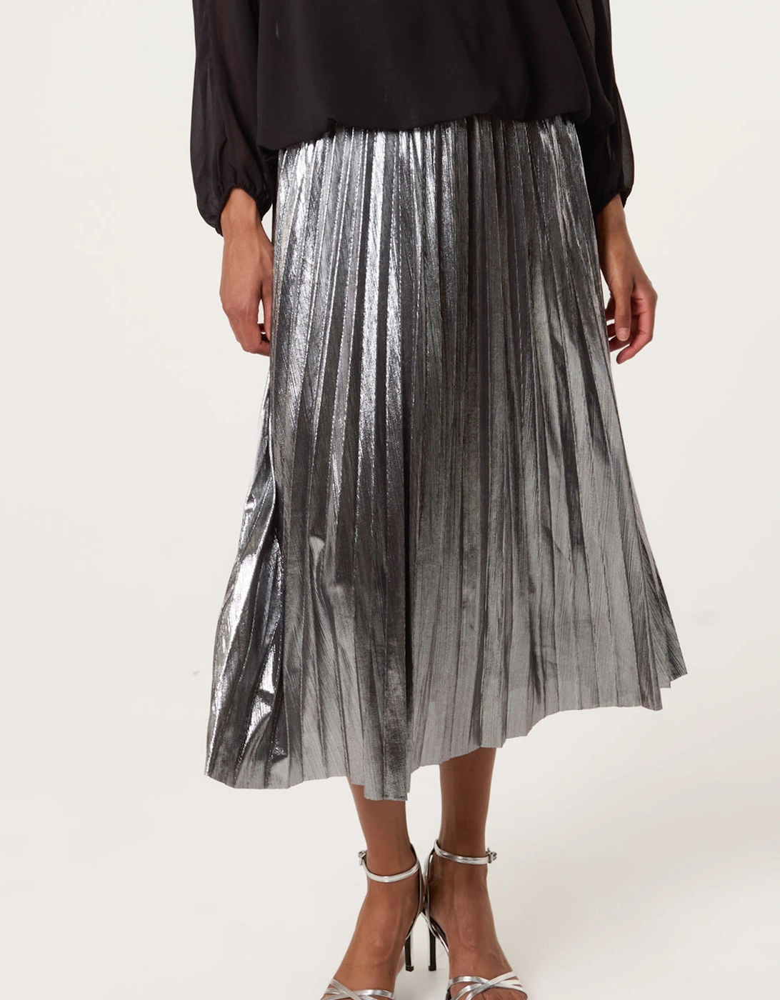 Grey Metallic Pleated Tulle Skirt, 2 of 1