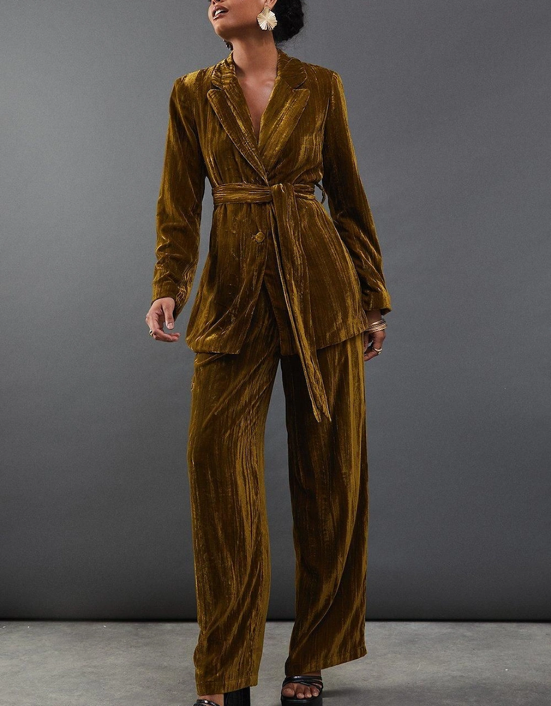 Crushed Velvet High Waisted Tailored Trouser, 2 of 1