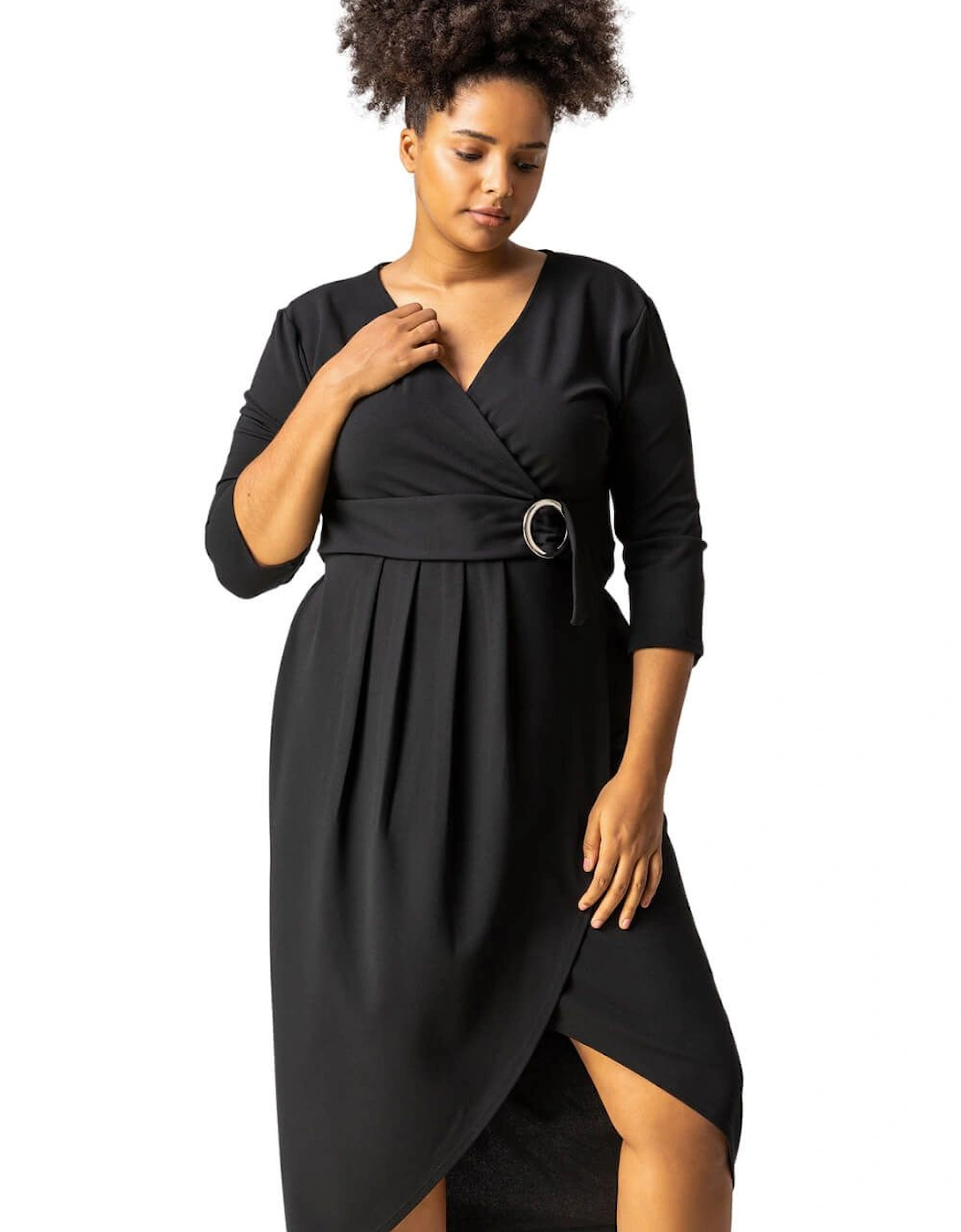 Curve Buckled Belt Ruched Wrap Dress, 2 of 1