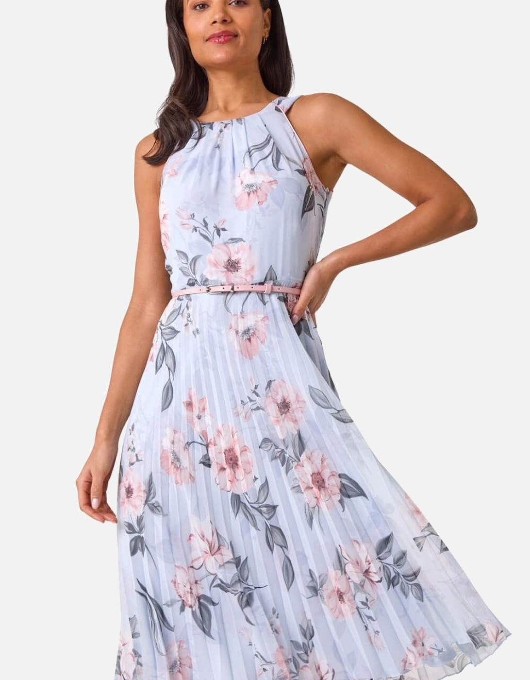 Floral Pleated Halter Midi Dress, 2 of 1
