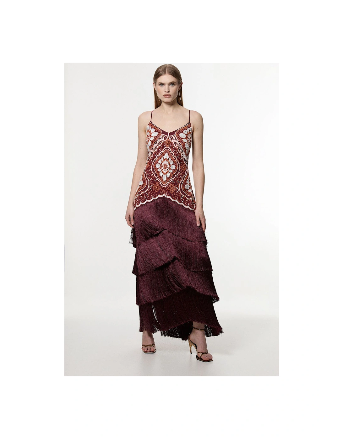 Petite Embellished Fringe Strappy Woven Maxi Dress, 2 of 1