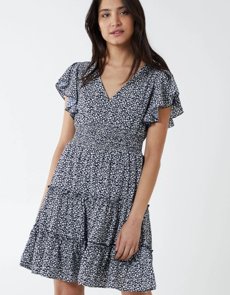 Shirring Waist Tiered Mini Dress