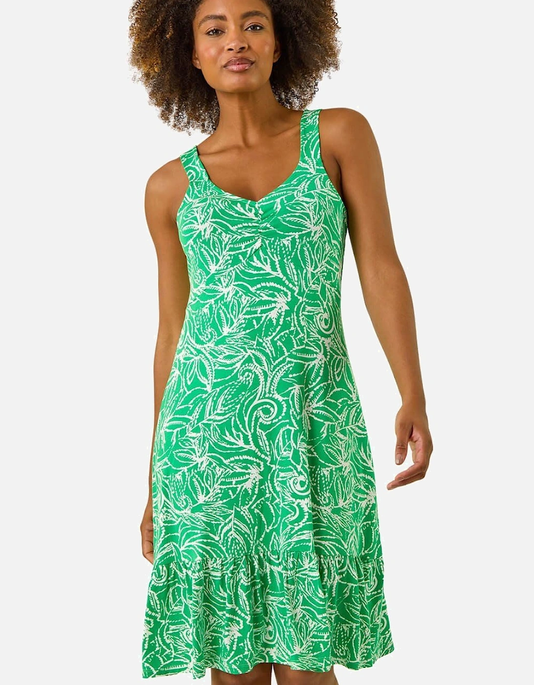 Leaf Print Strappy Frill Dress, 2 of 1