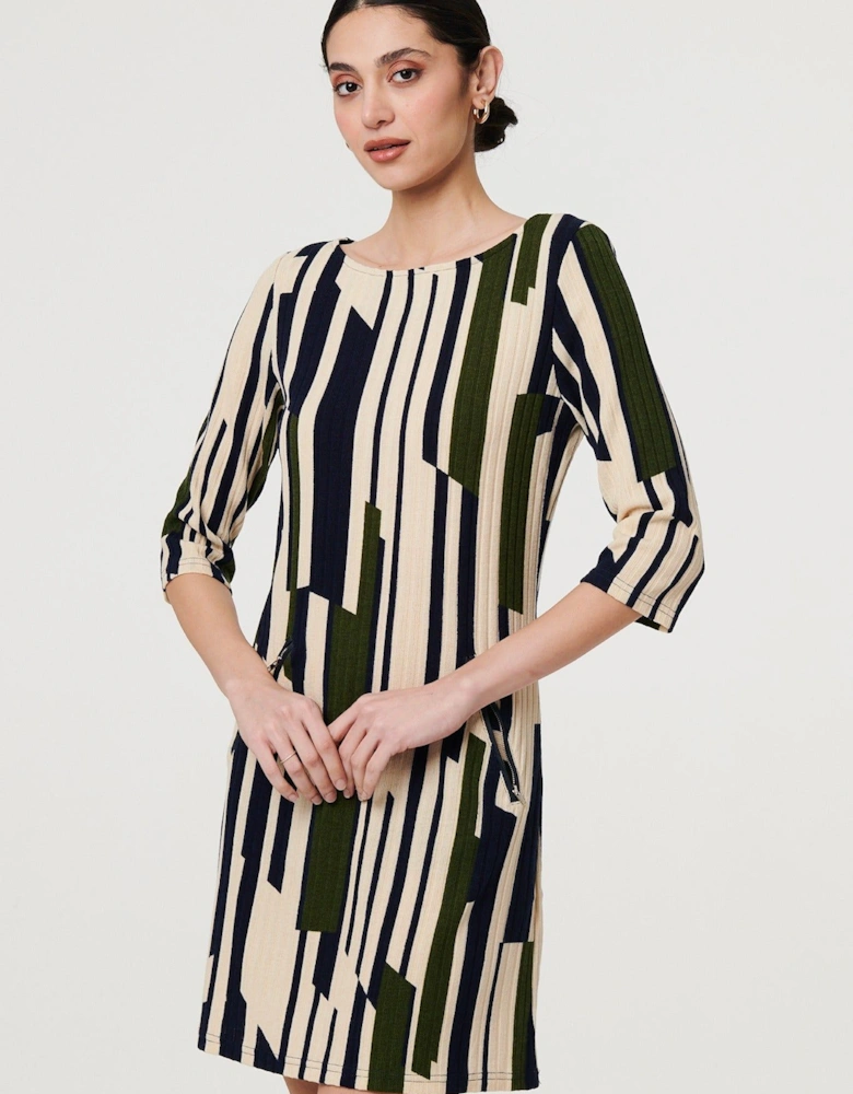 Printed Stripe Texture Short Shift Dress