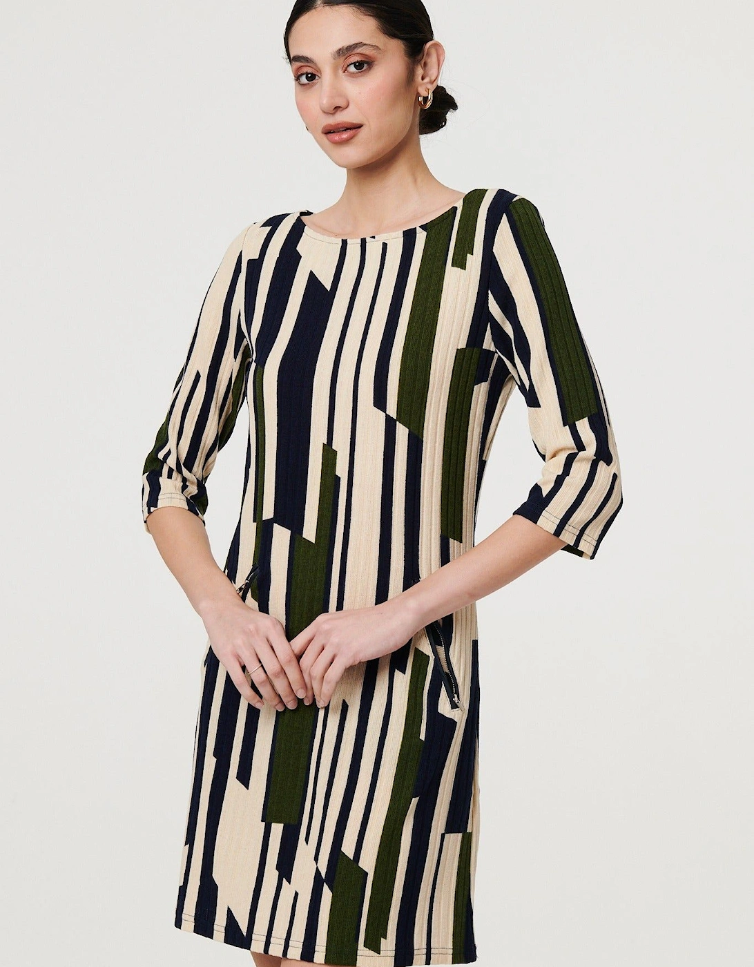 Printed Stripe Texture Short Shift Dress, 2 of 1