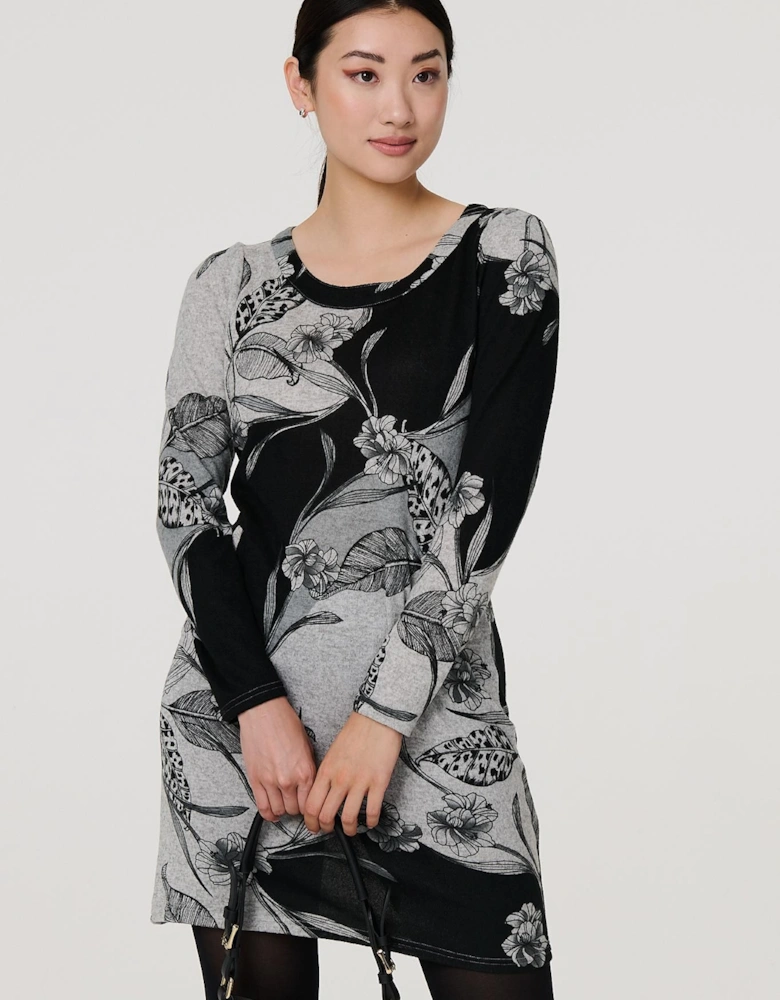 Floral Long Sleeve Jersey Shift Dress