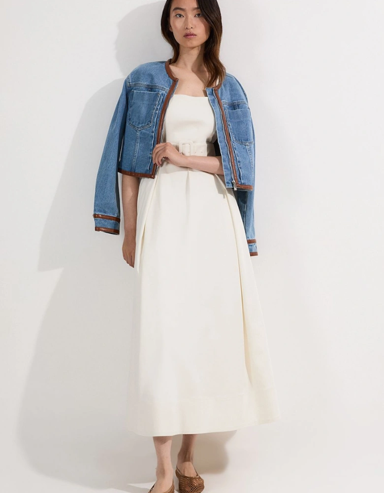 Tailored Denim Full Skirt Midi Dress