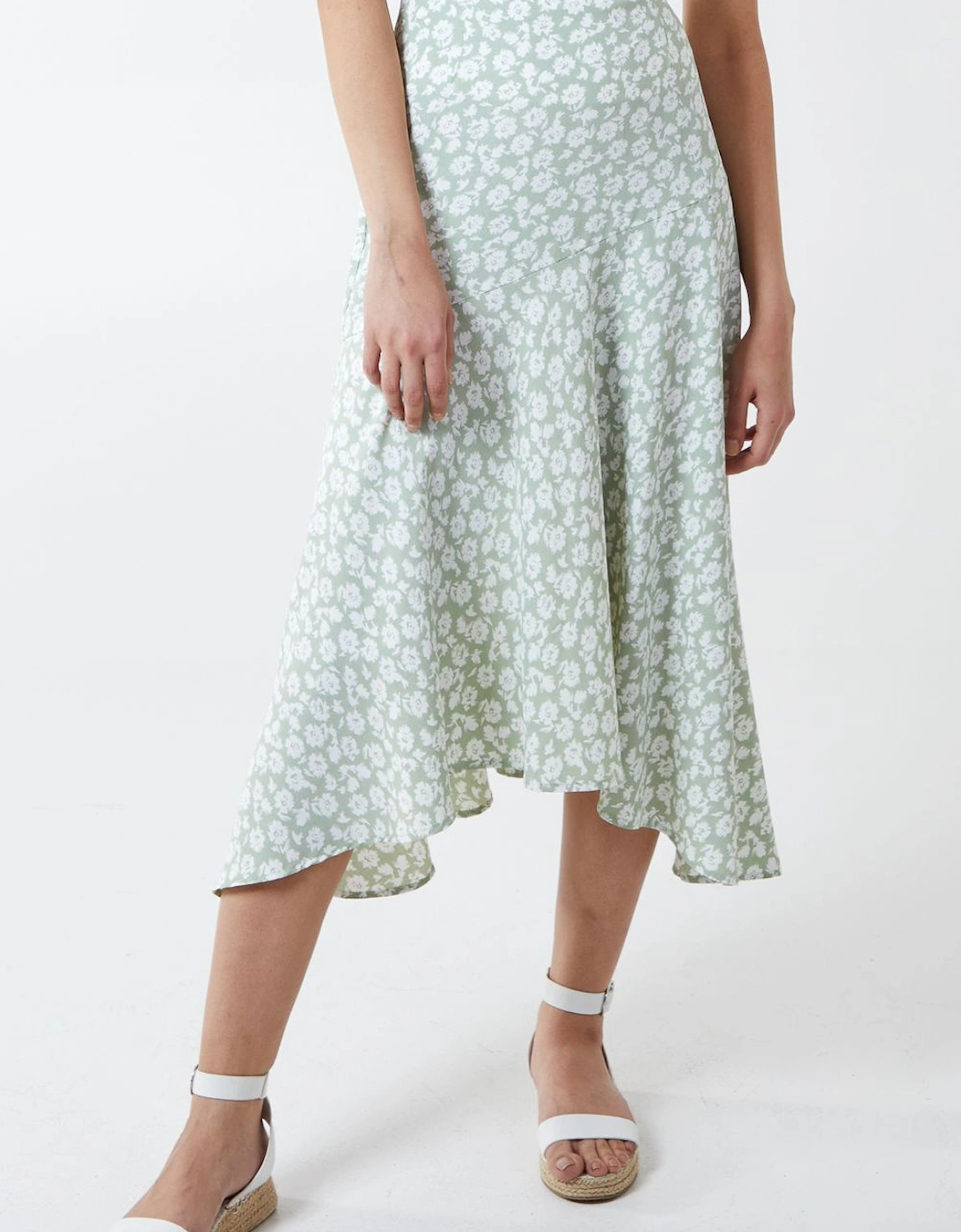 Floral Print Asymmetric Midi Skirt, 2 of 1