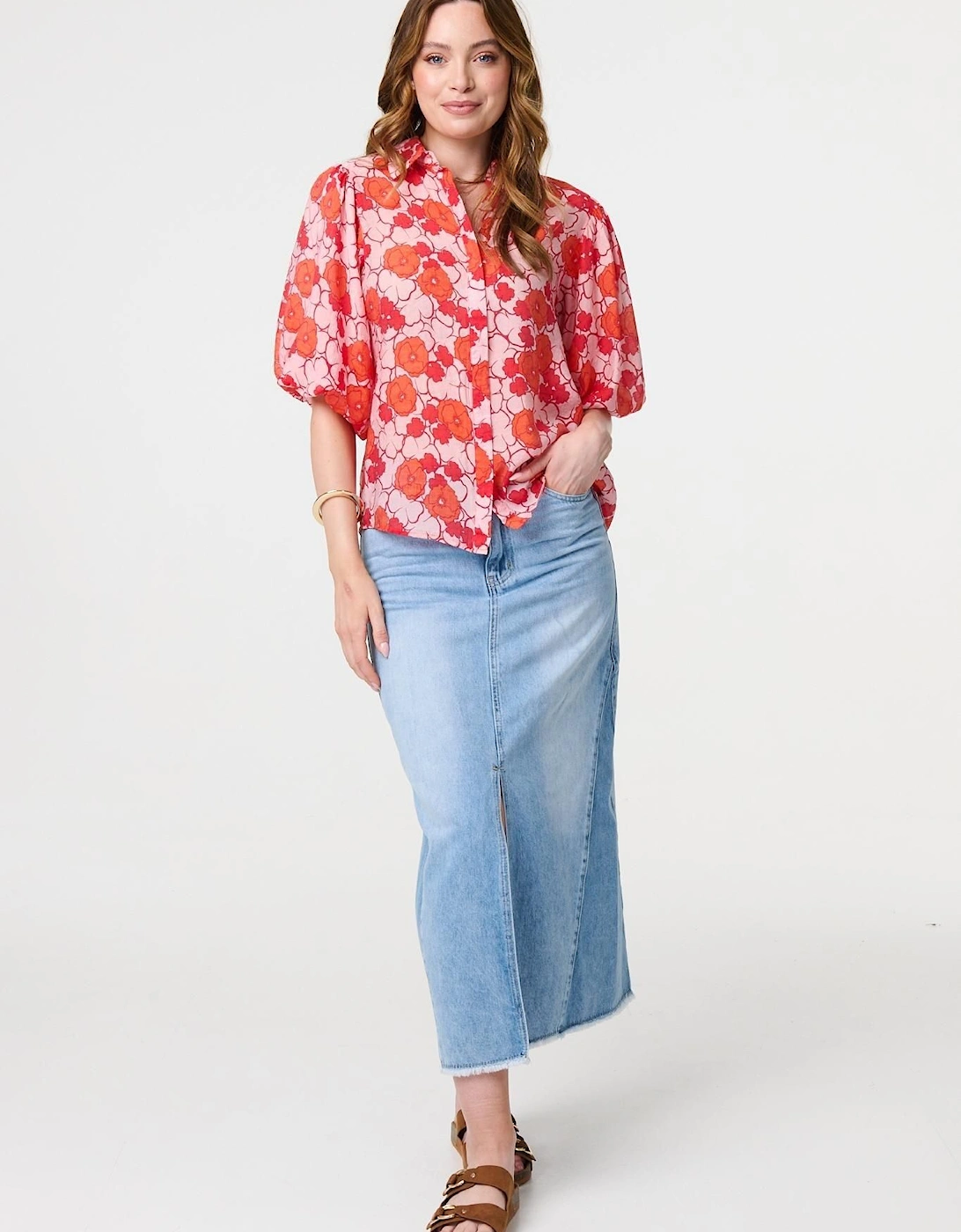 Leaf Print 1/2 Puff Sleeve Blouse, 2 of 1