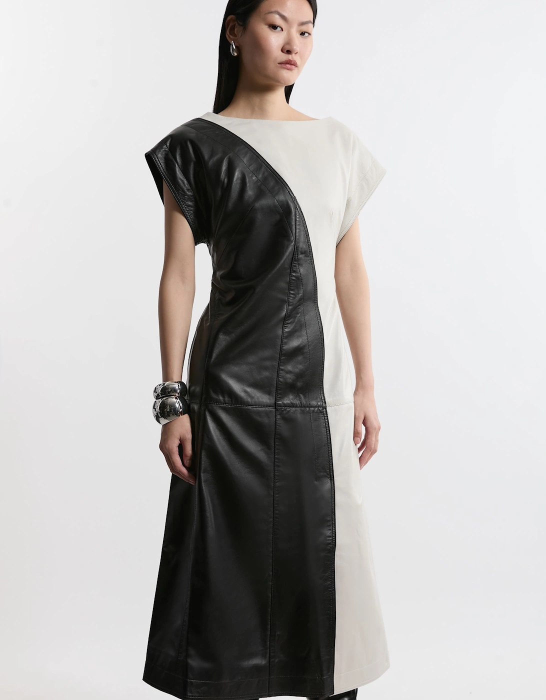 Leather Colourblock Midi Dress, 2 of 1
