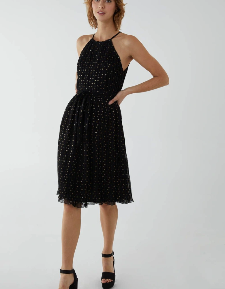 Pleated Halter Midi Dress