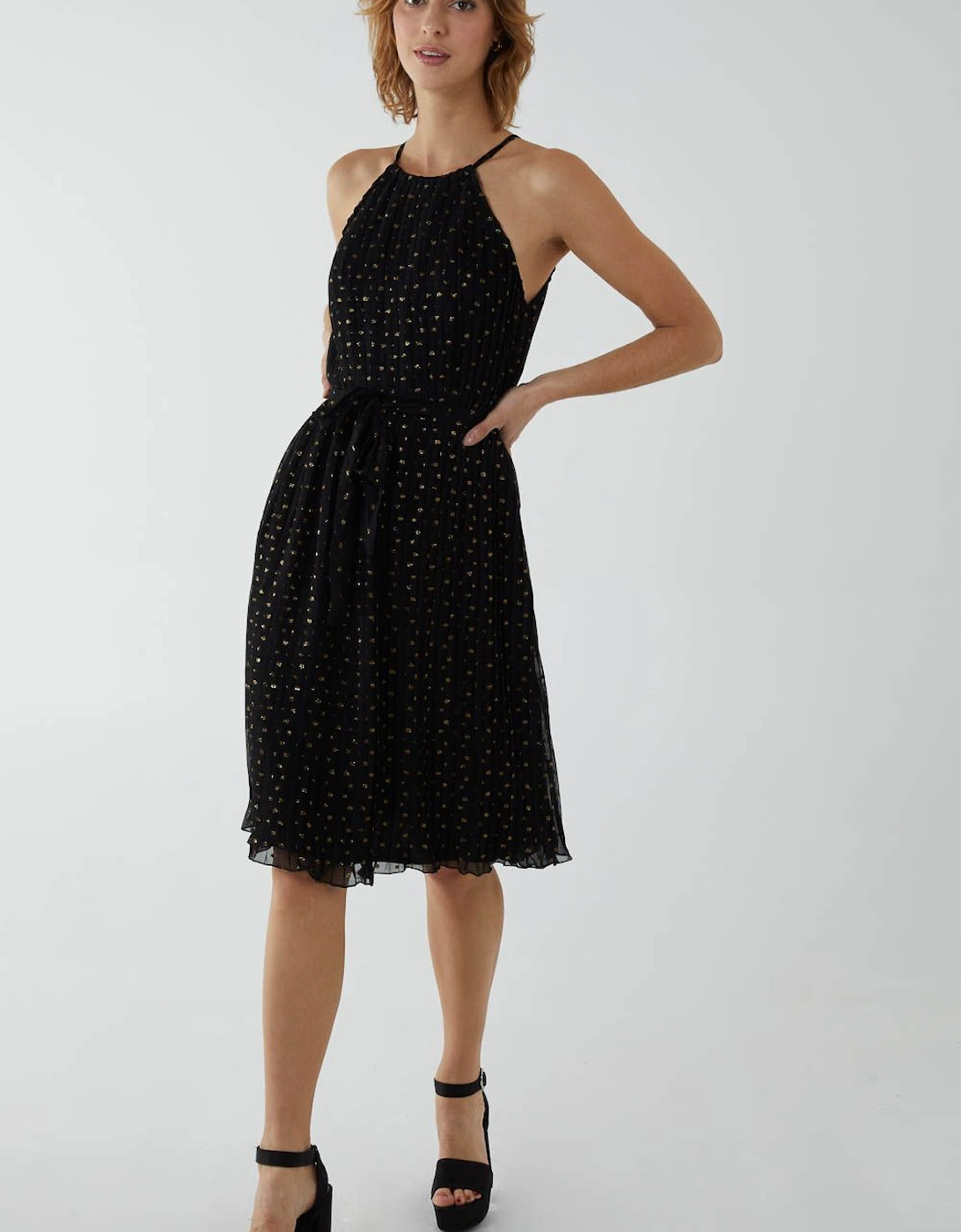 Pleated Halter Midi Dress, 2 of 1