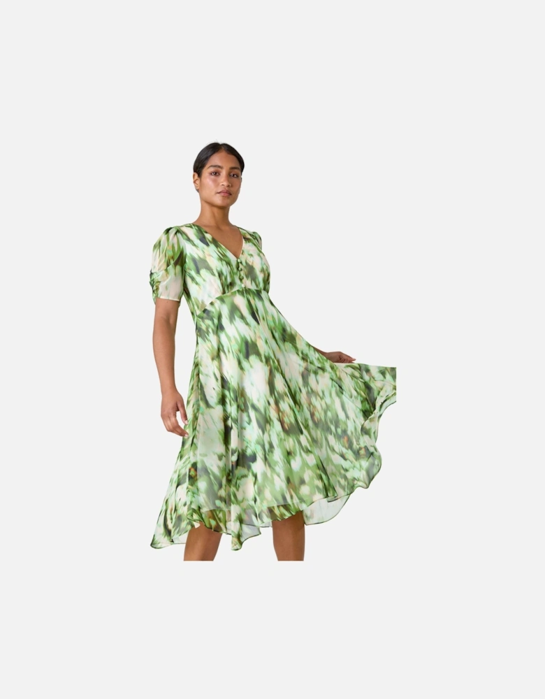 Abstract Chiffon Hanky Hem Asymmetric Dress