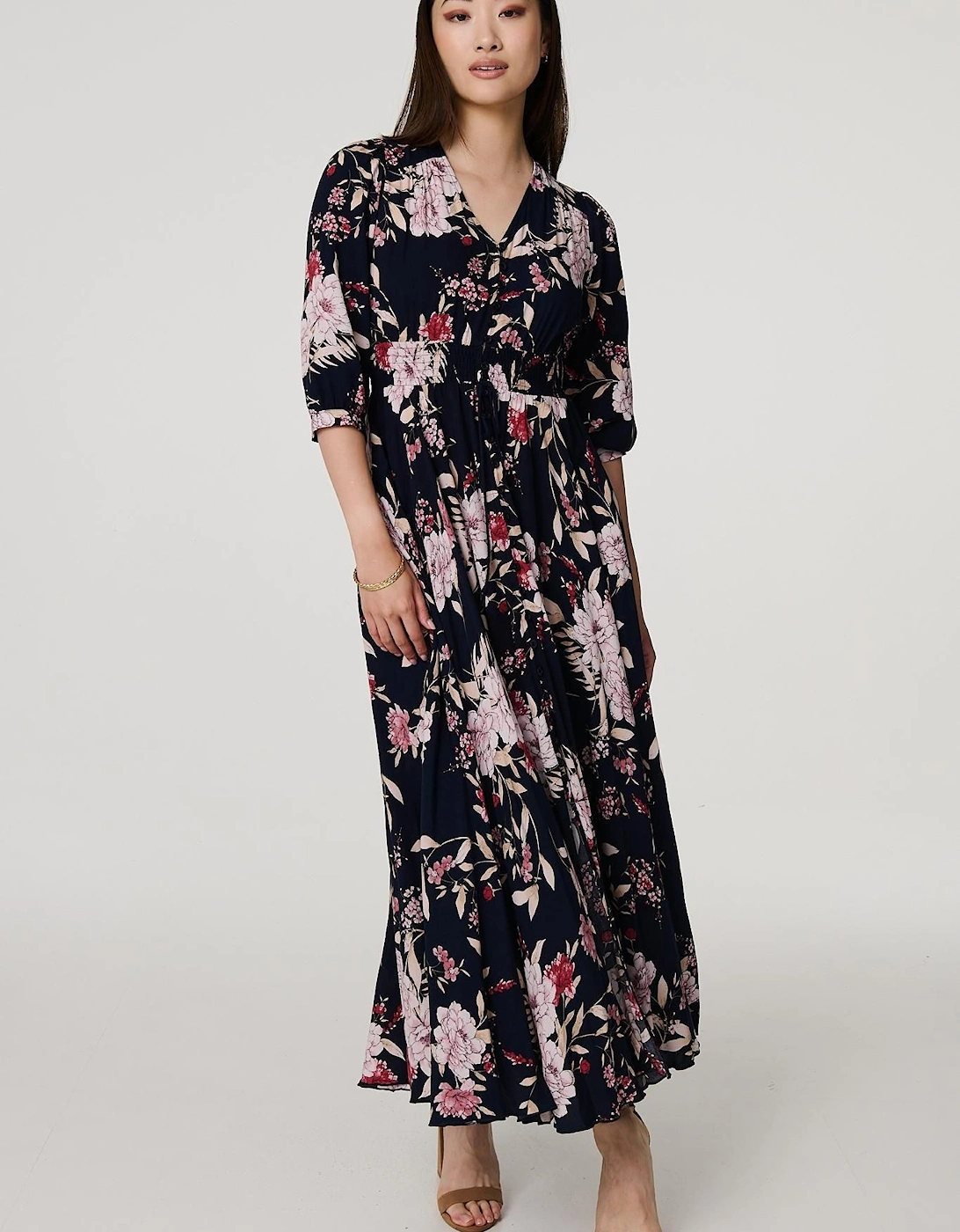 Floral 3/4 Sleeve A-Line Maxi Dress, 2 of 1