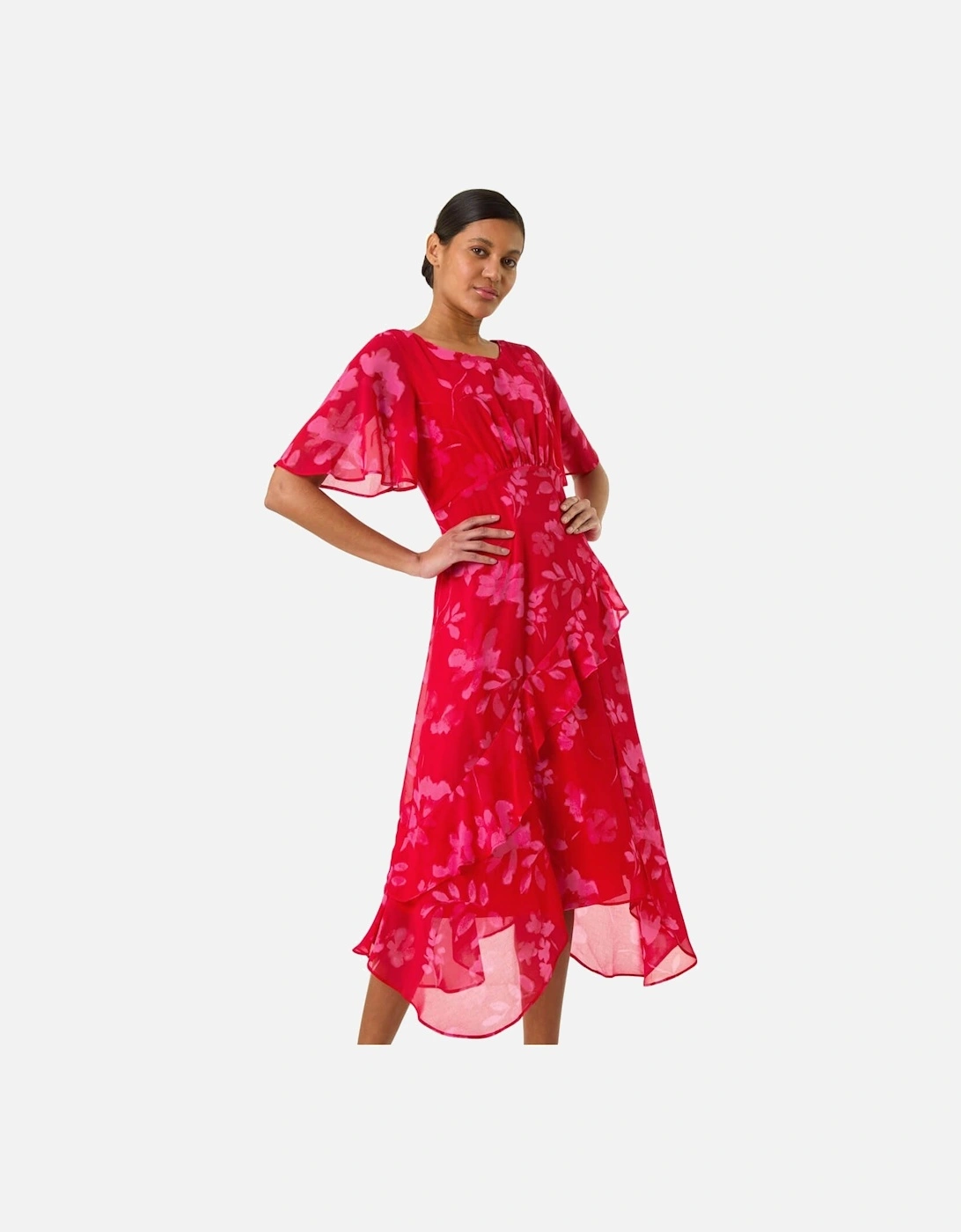 Floral Frill High Low Midi Dress, 2 of 1